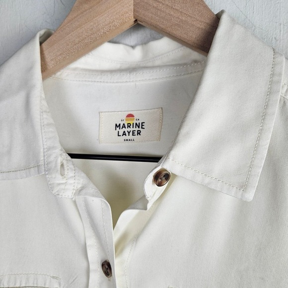 Marine Layer Cheyenne Tencel Relaxed Utility Shirt S Soft White Long Sleeve - Picture 4 of 9
